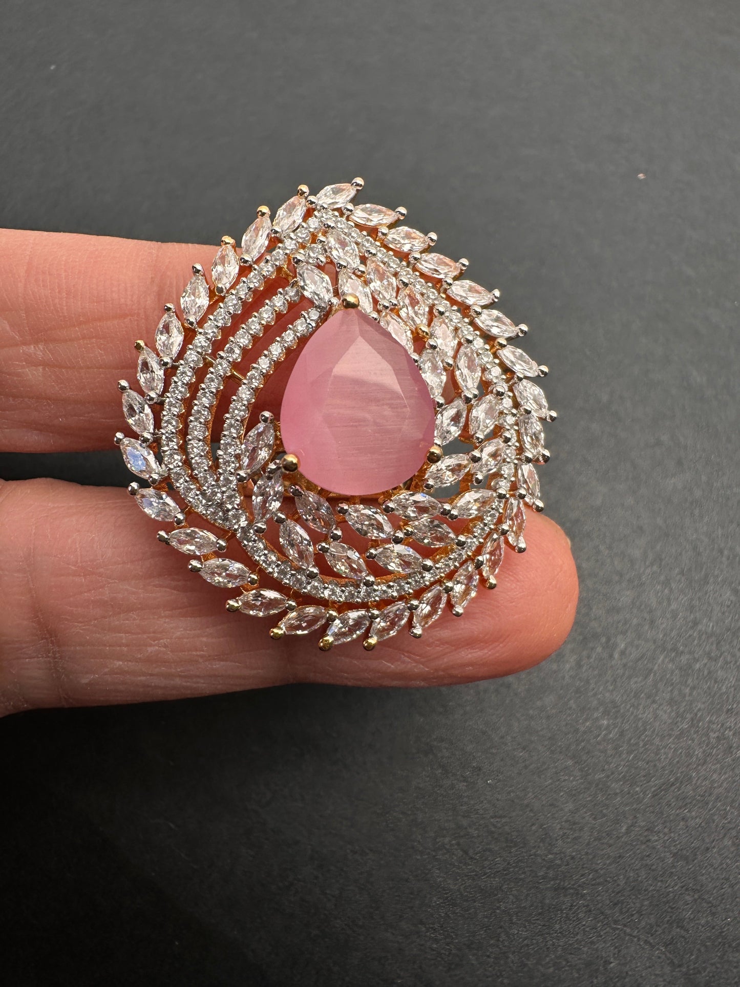 AD  Color Stone Adjustable Color Stone Cocktail Ring - Pink