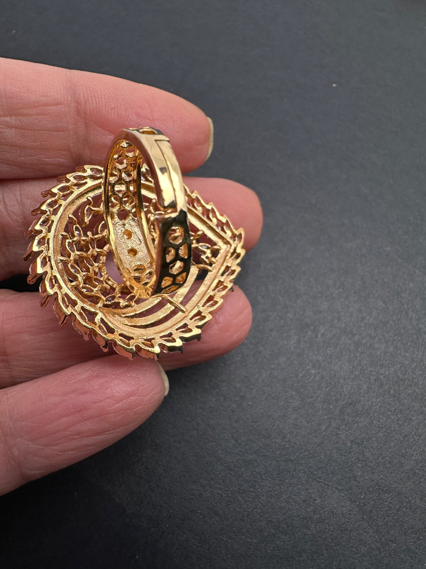 AD  Color Stone Adjustable Color Stone Cocktail Ring - Pink