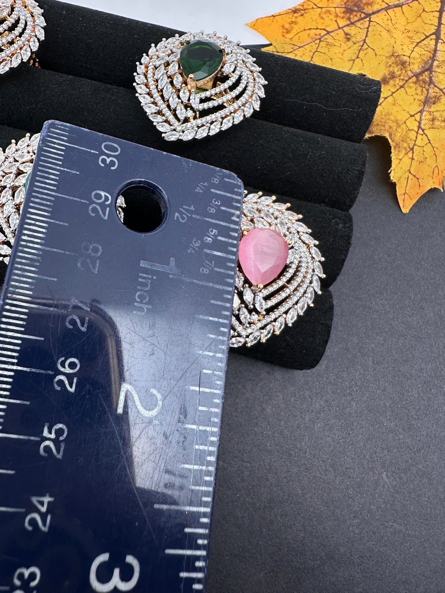 AD  Color Stone Adjustable Color Stone Cocktail Ring - Pink