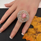 AD  Color Stone Adjustable Color Stone Cocktail Ring - Pink