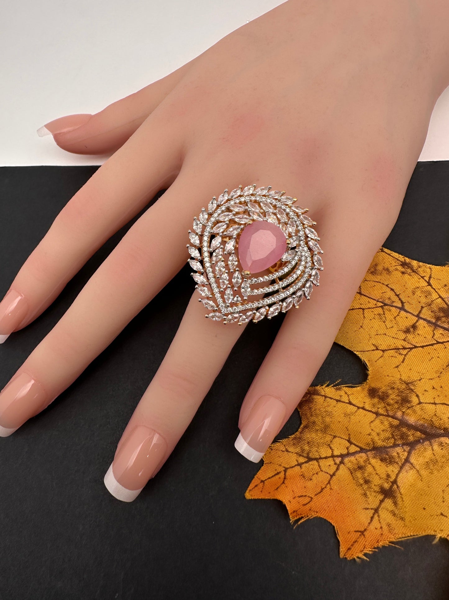 AD  Color Stone Adjustable Color Stone Cocktail Ring - Pink
