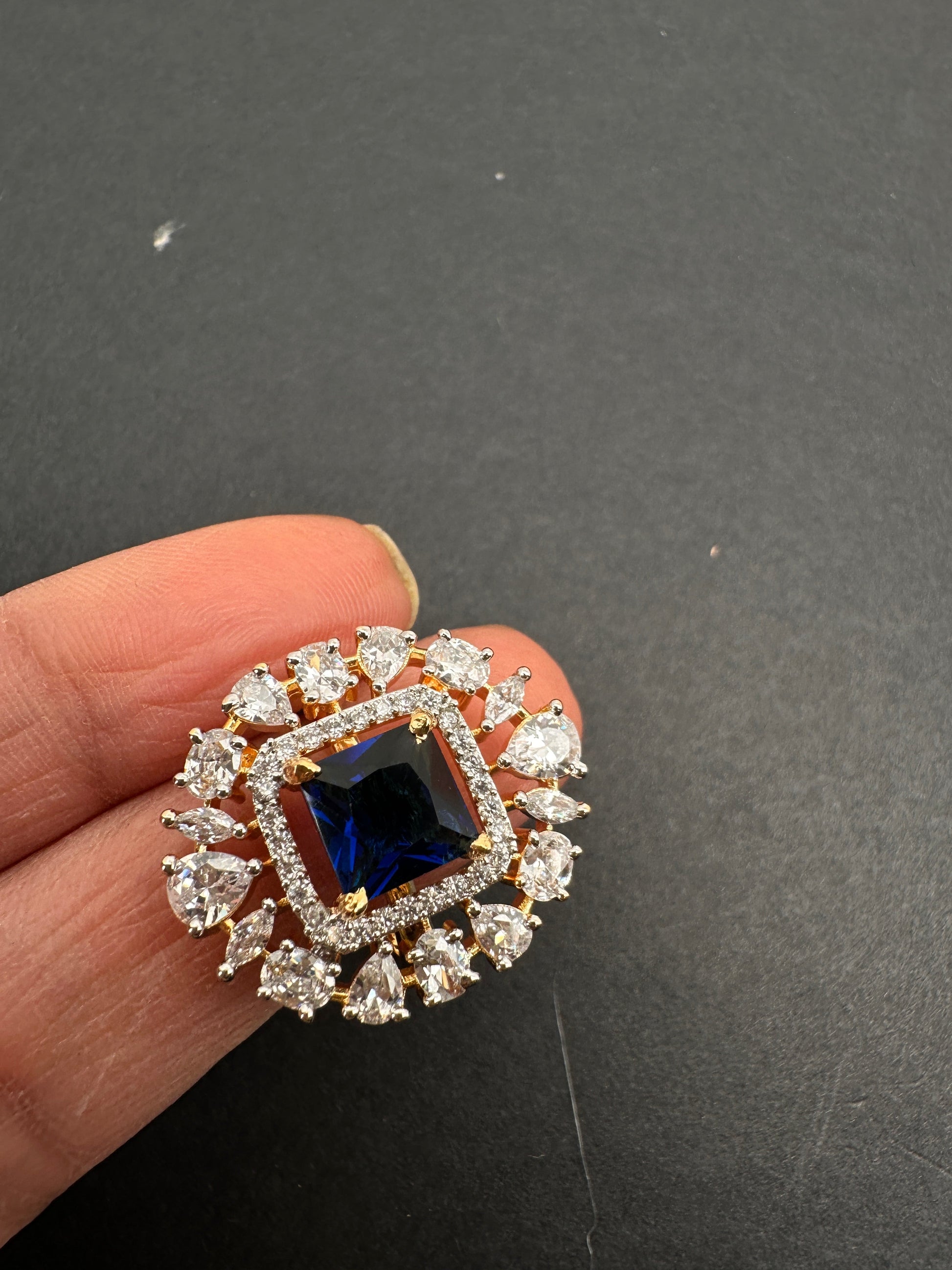 AD  Color Stone Adjustable Color Stone Cocktail Ring - Blue