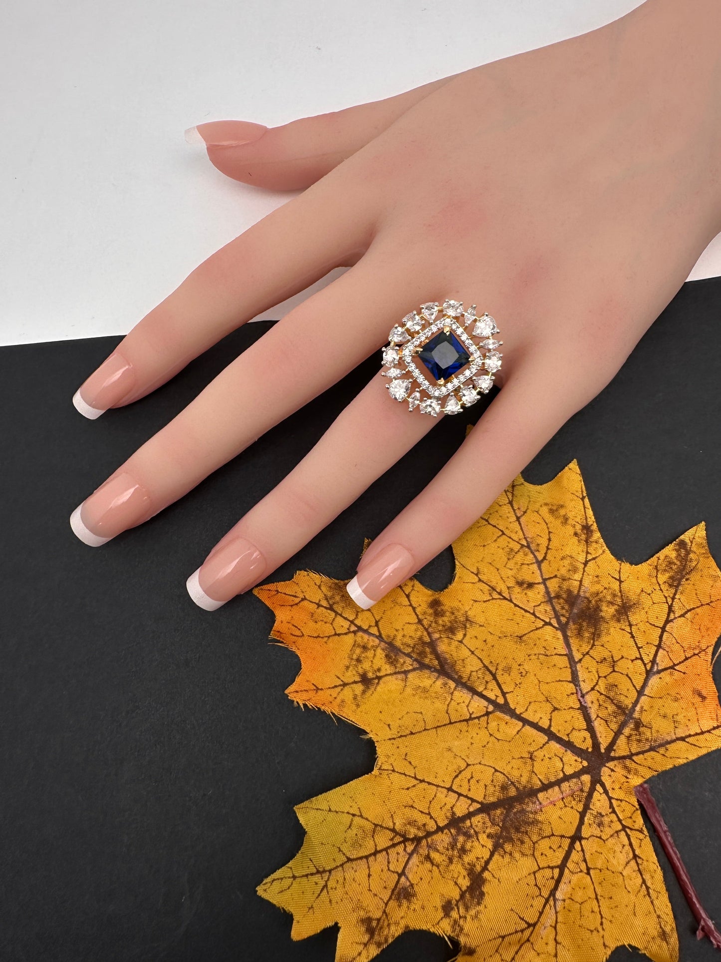 AD  Color Stone Adjustable Color Stone Cocktail Ring - Blue