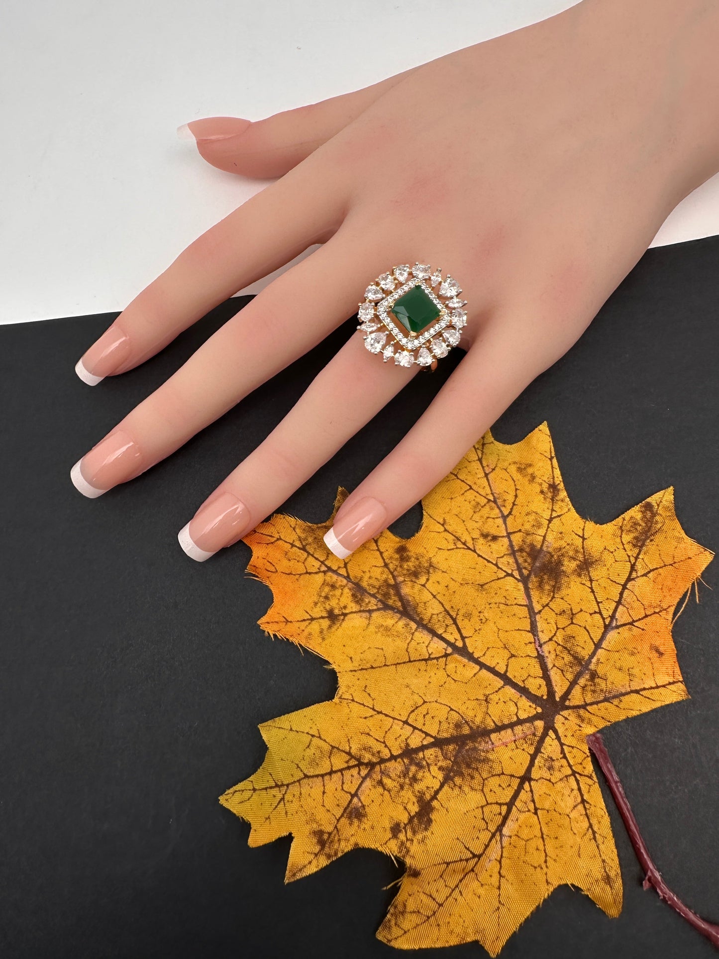 AD  Color Stone Adjustable Color Stone Cocktail Ring - Green