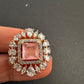 AD  Color Stone Adjustable Color Stone Cocktail Ring - Pink