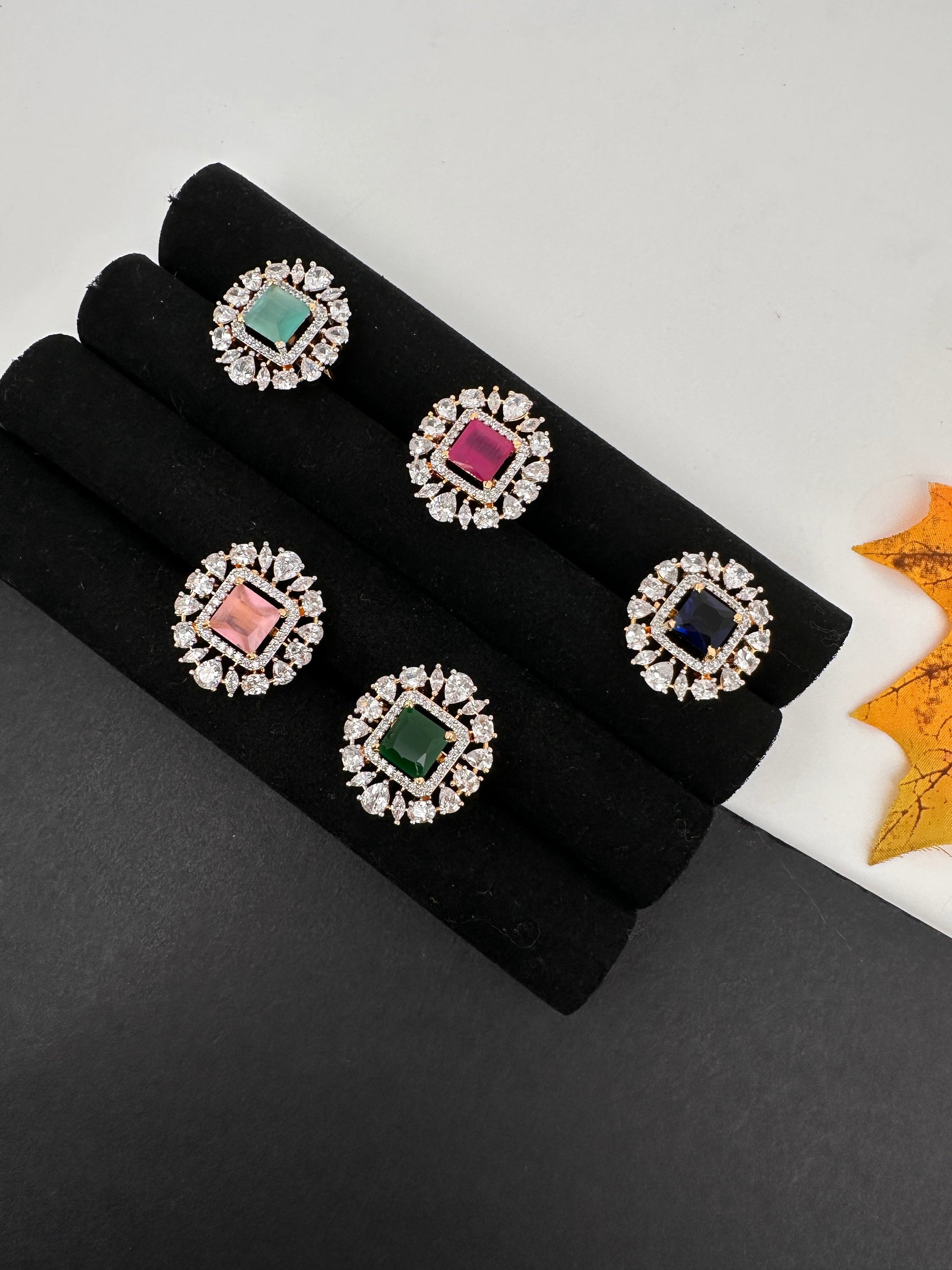 AD  Color Stone Adjustable Color Stone Cocktail Ring - Red