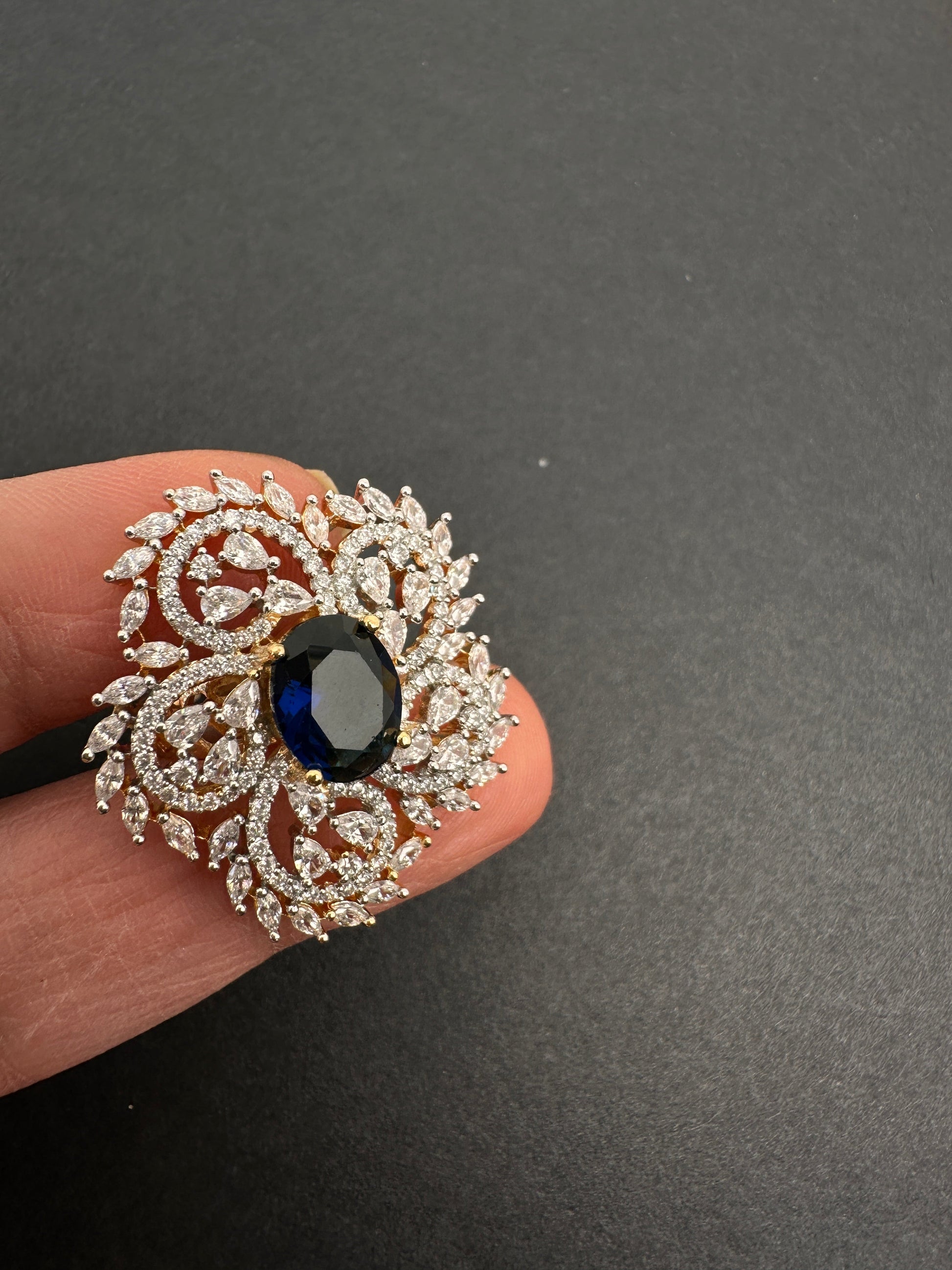 AD  Color Stone Adjustable Color Stone Cocktail Ring - Blue