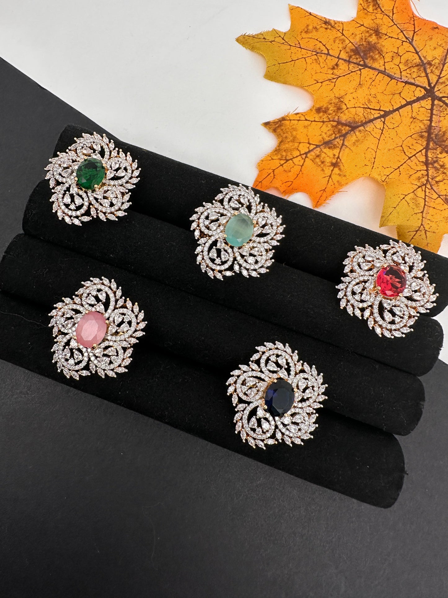 AD  Color Stone Adjustable Color Stone Cocktail Ring - Blue