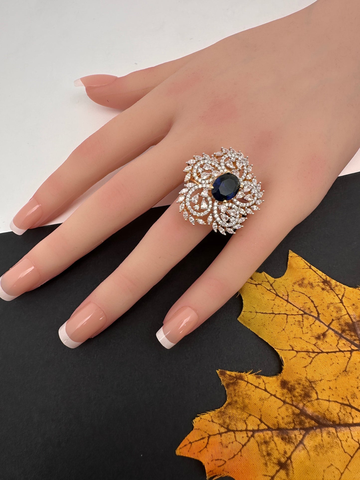 AD  Color Stone Adjustable Color Stone Cocktail Ring - Blue