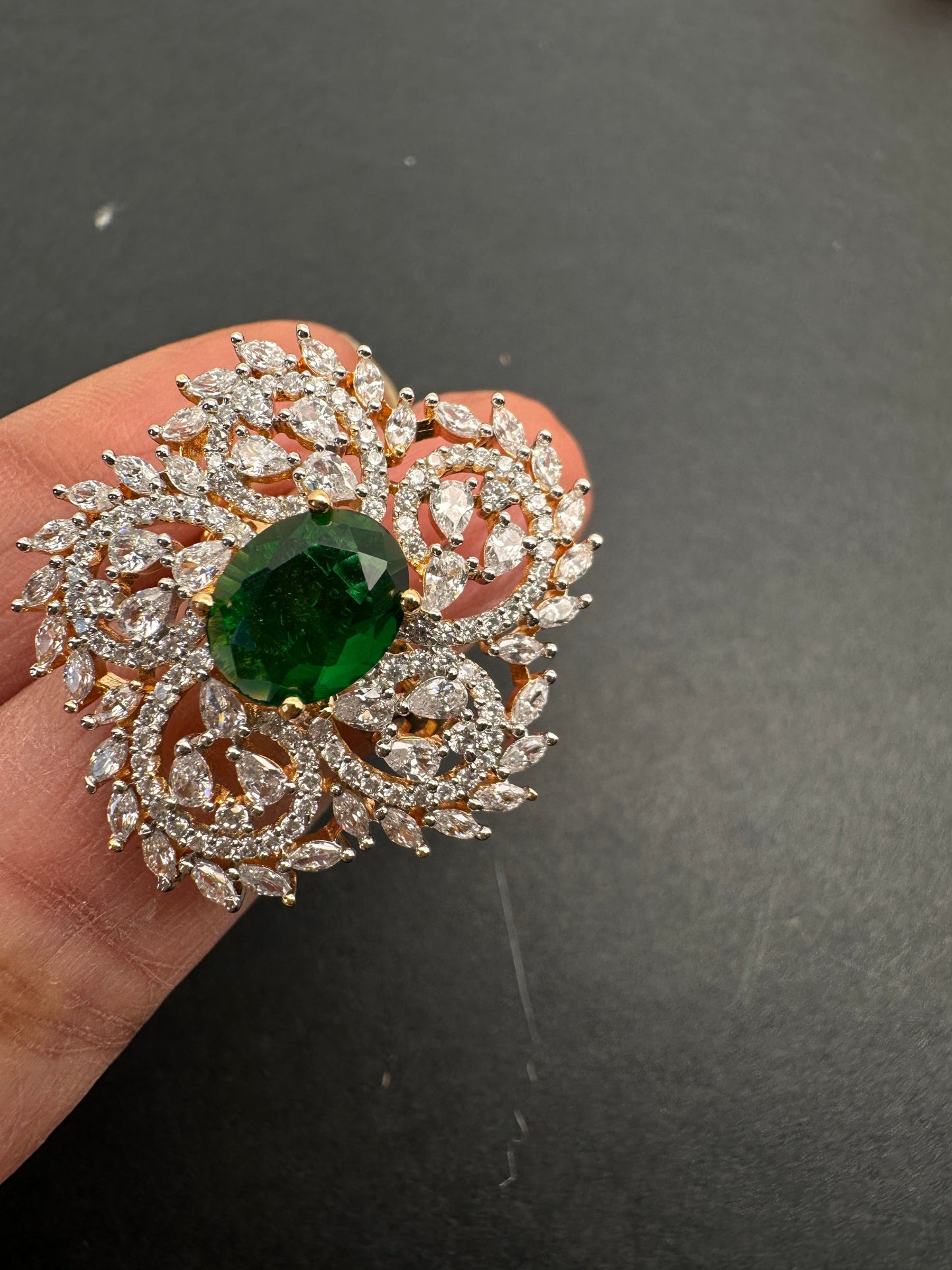 AD  Color Stone Adjustable Color Stone Cocktail Ring - Green