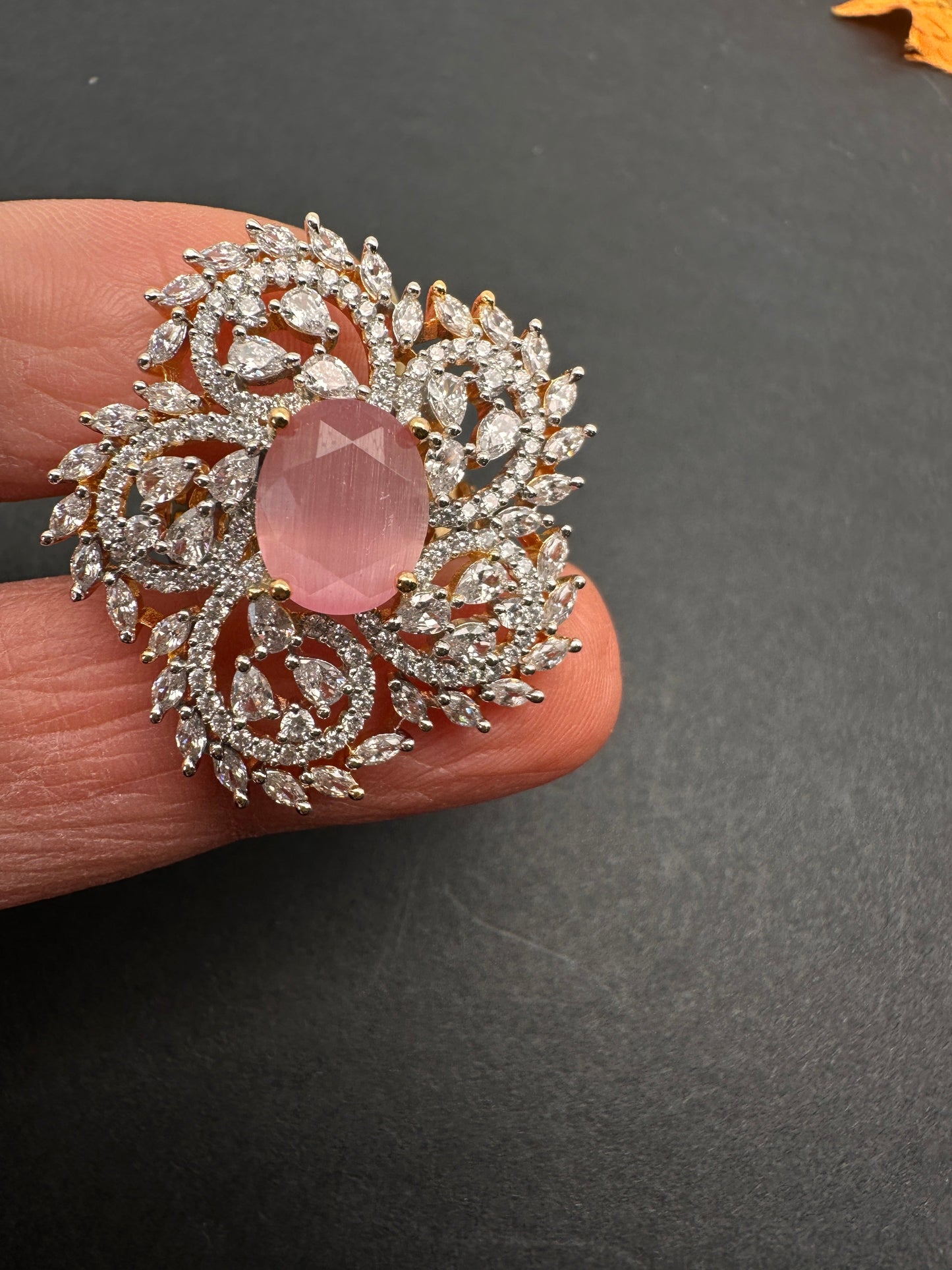 AD  Color Stone Adjustable Color Stone Cocktail Ring - Pink
