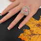 AD  Color Stone Adjustable Color Stone Cocktail Ring - Pink