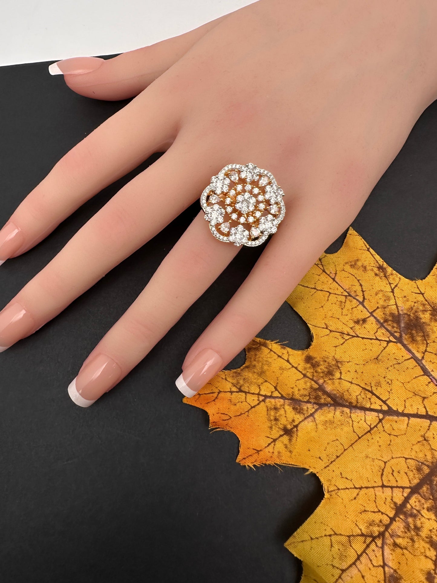 AD  Dual Tone  Adjustable Cocktail Ring