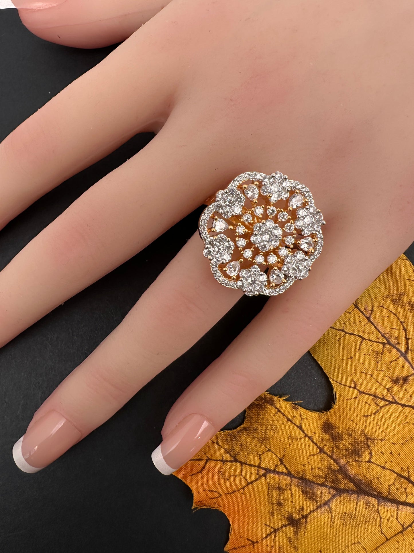 AD  Dual Tone  Adjustable Cocktail Ring