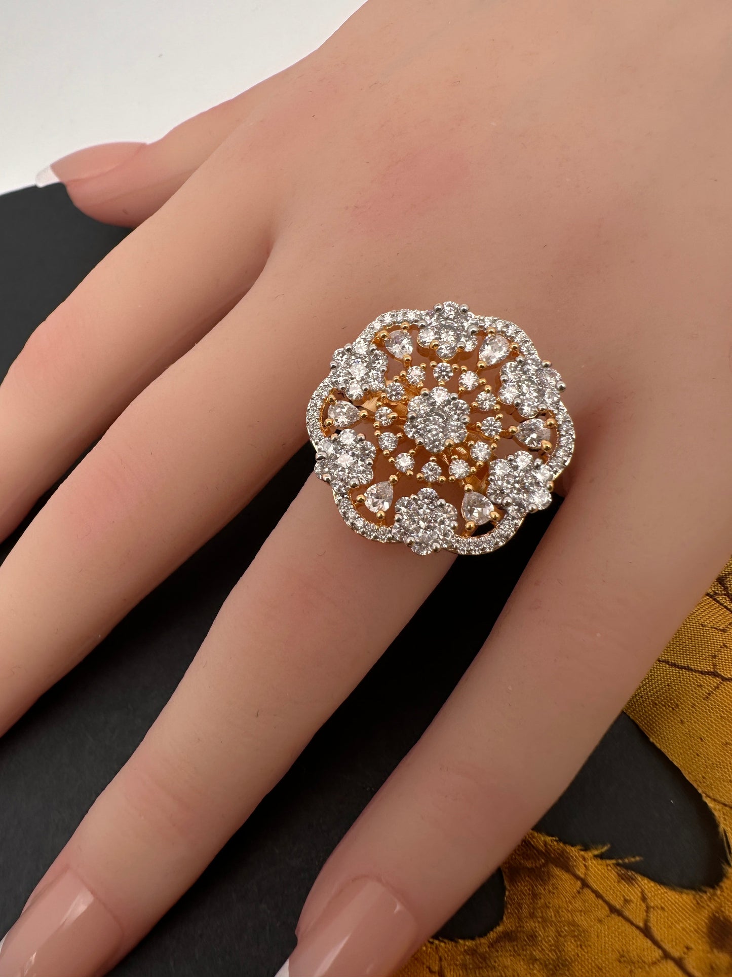 AD  Dual Tone  Adjustable Cocktail Ring