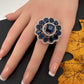 AD  Silver Color Stone Adjustable  Cocktail Ring - Blue