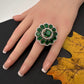AD  Silver Color Stone Adjustable  Cocktail Ring - Green