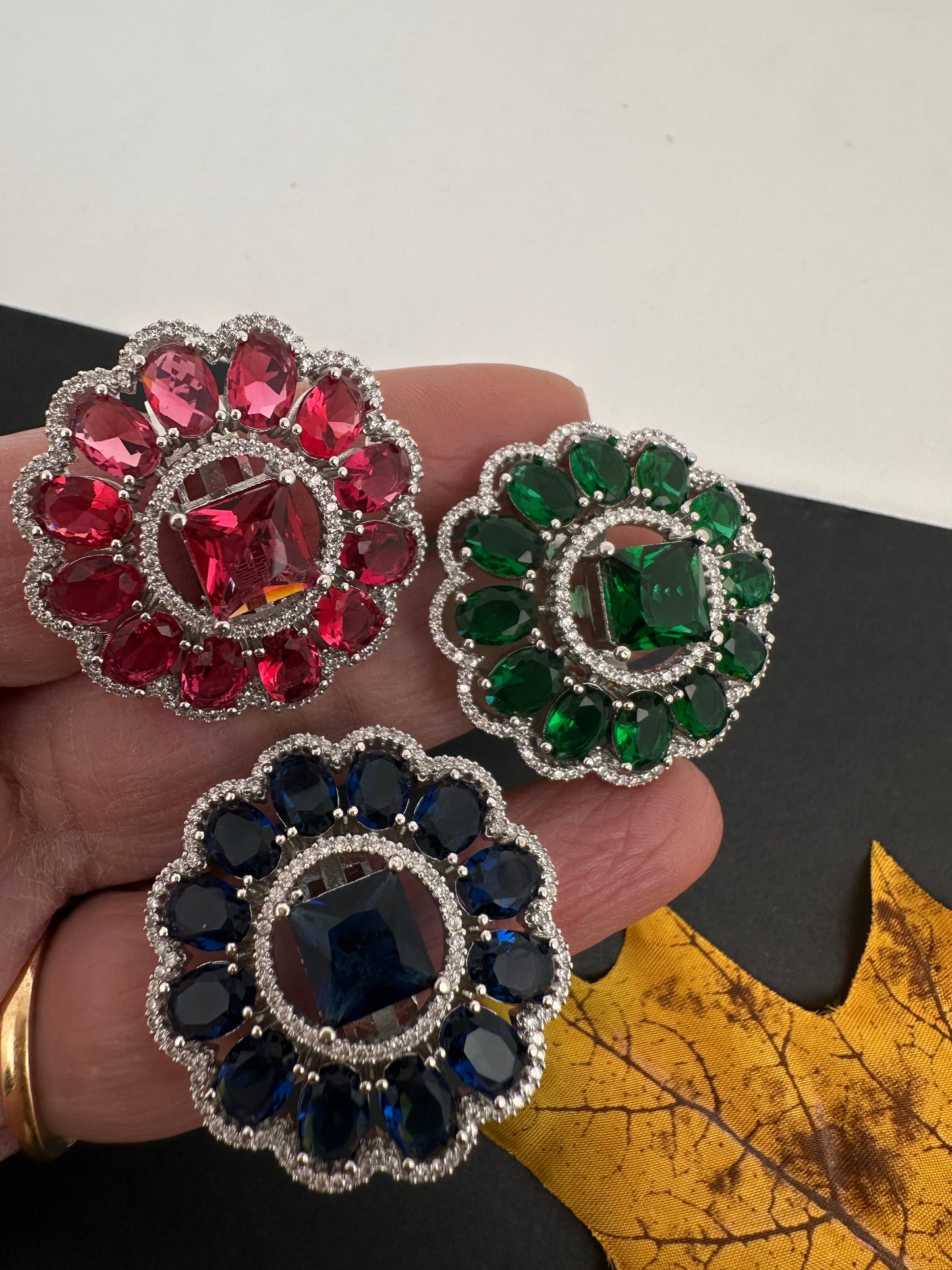 AD  Silver Color Stone Adjustable  Cocktail Ring - Red