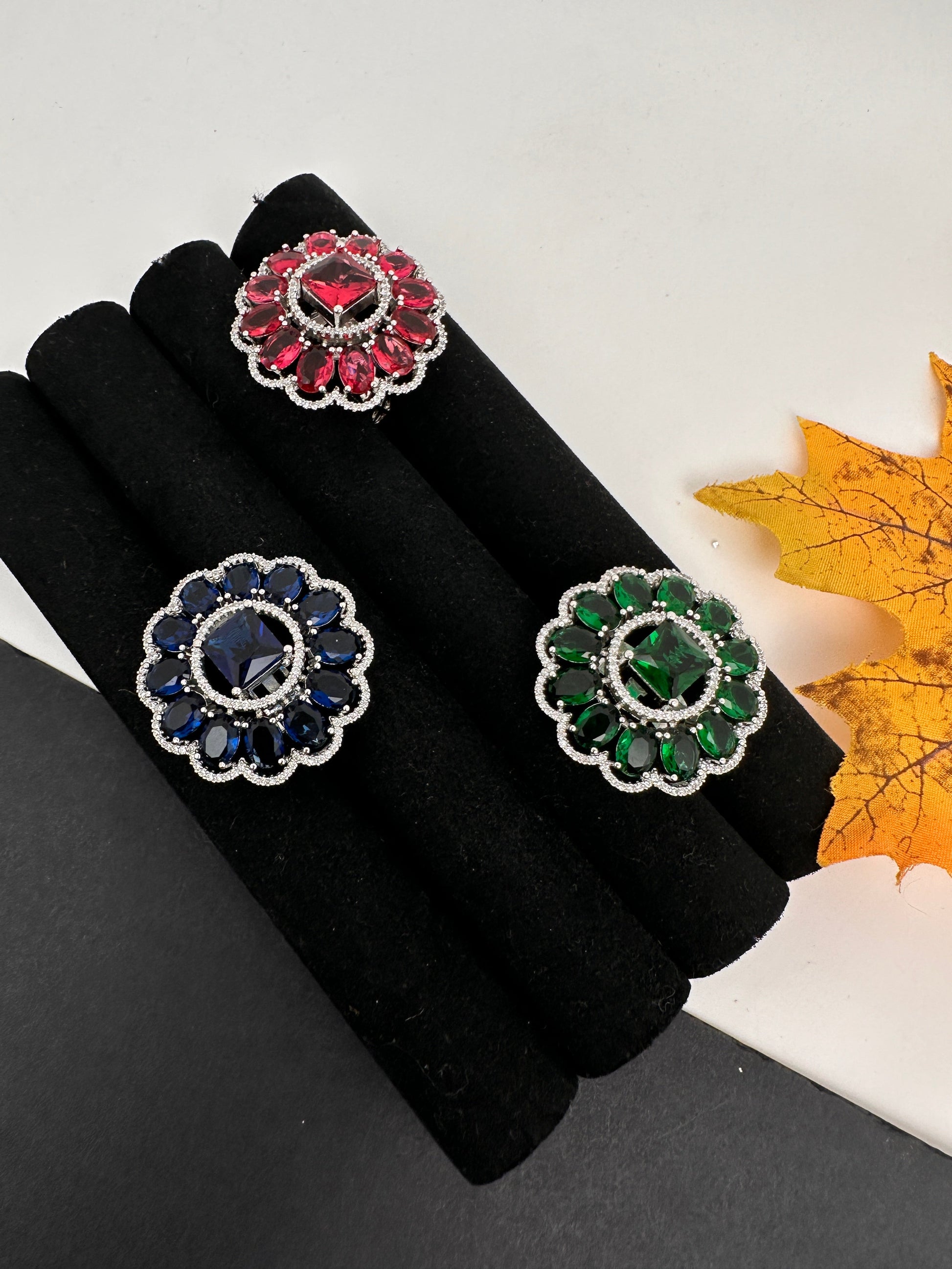 AD  Silver Color Stone Adjustable  Cocktail Ring - Red