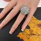 AD  Silver Color Stone Adjustable  Cocktail Ring
