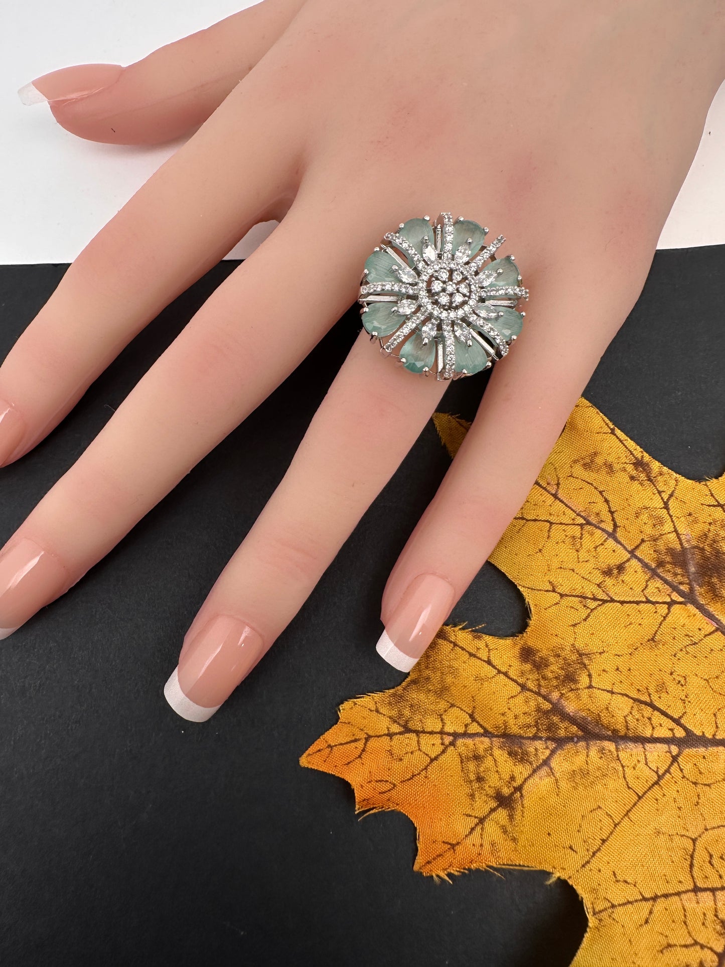 AD  Silver Color Stone Adjustable  Cocktail Ring