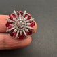 AD  Silver Color Stone Adjustable  Cocktail Ring - Red