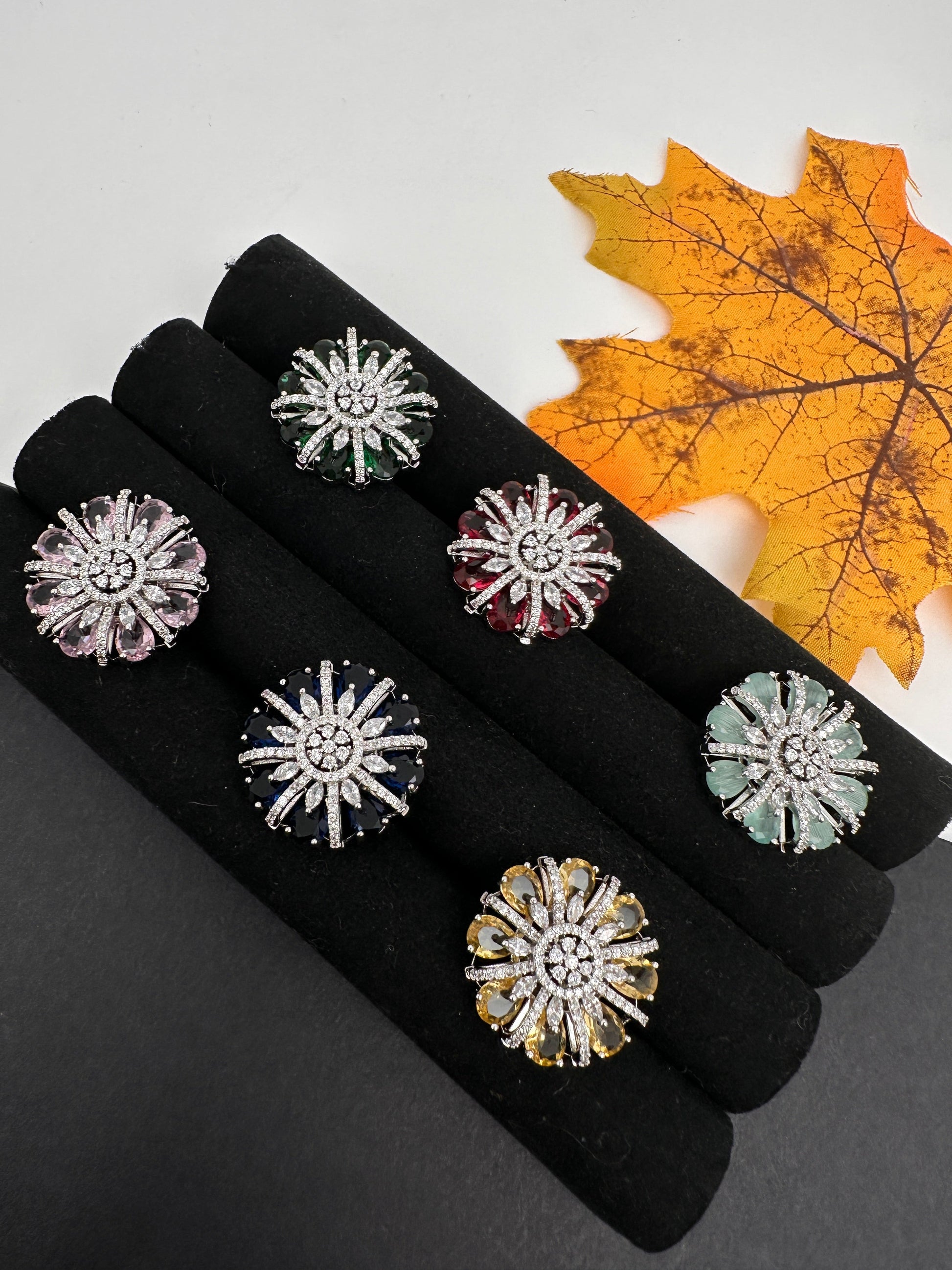 AD  Silver Color Stone Adjustable  Cocktail Ring - Red