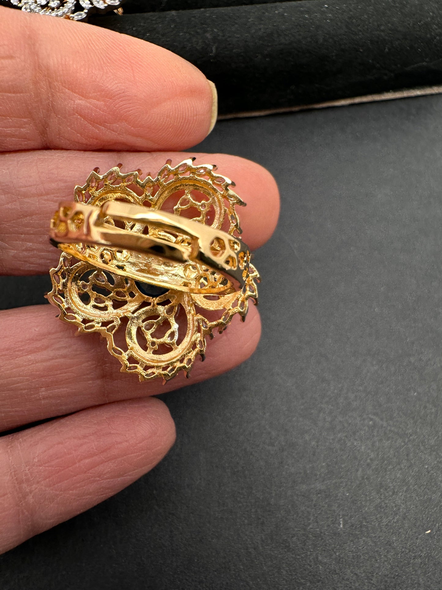 AD  Silver Color Stone Adjustable  Cocktail Ring - Yellow