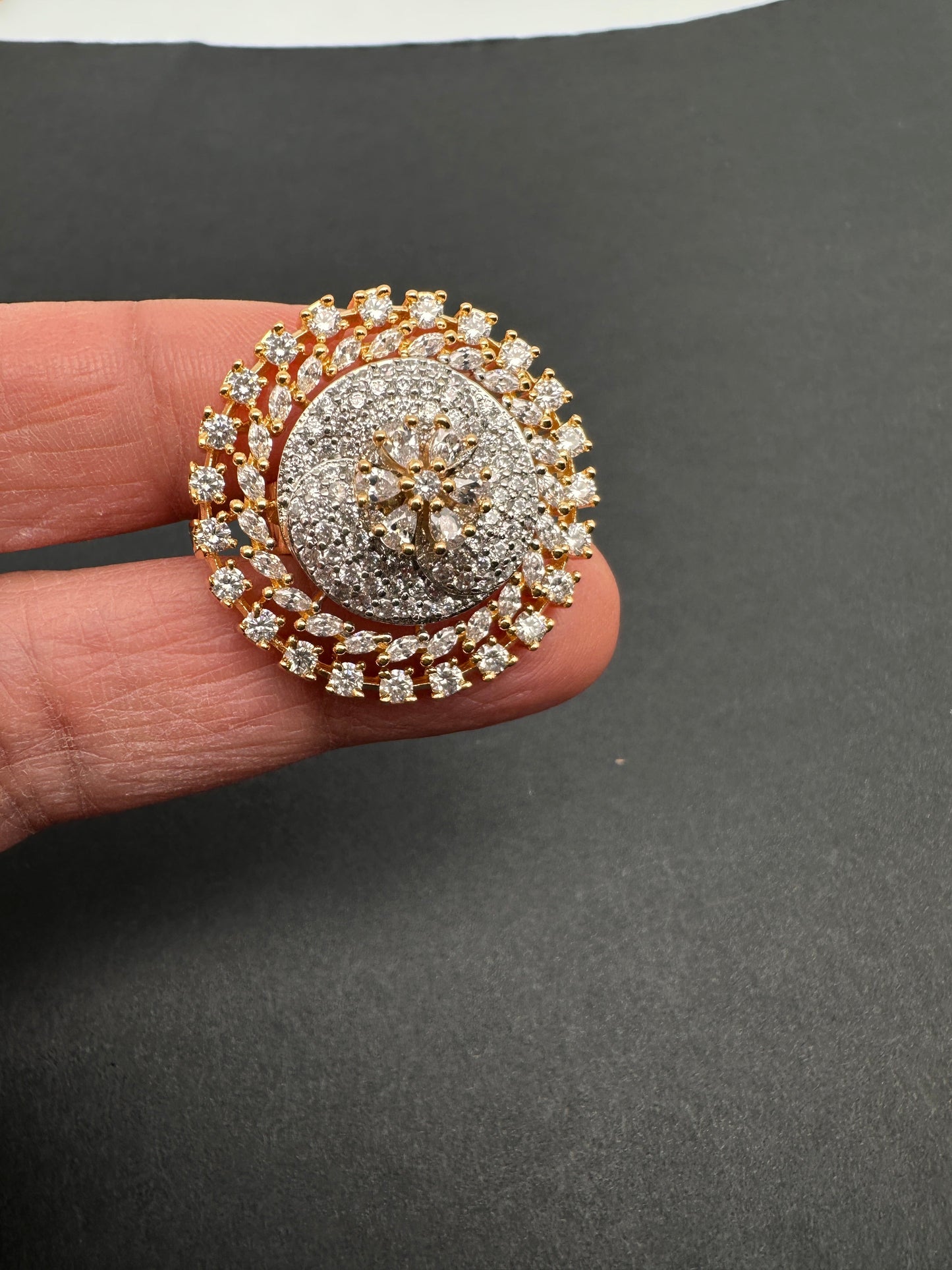 AD  Color Stone Adjustable  Cocktail Ring - Gold