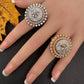 AD  Color Stone Adjustable  Cocktail Ring - Gold