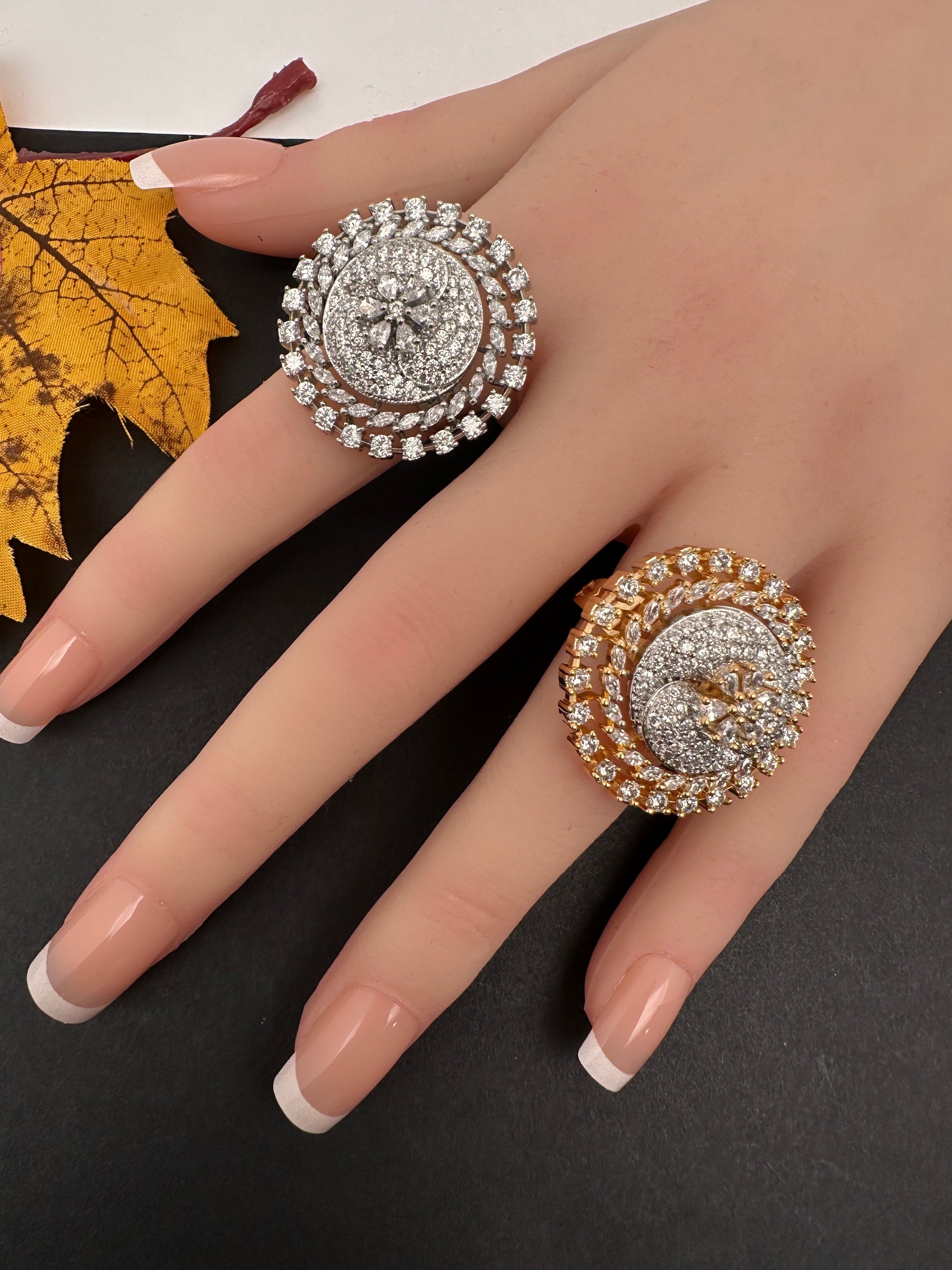 AD  Color Stone Adjustable  Cocktail Ring - Gold