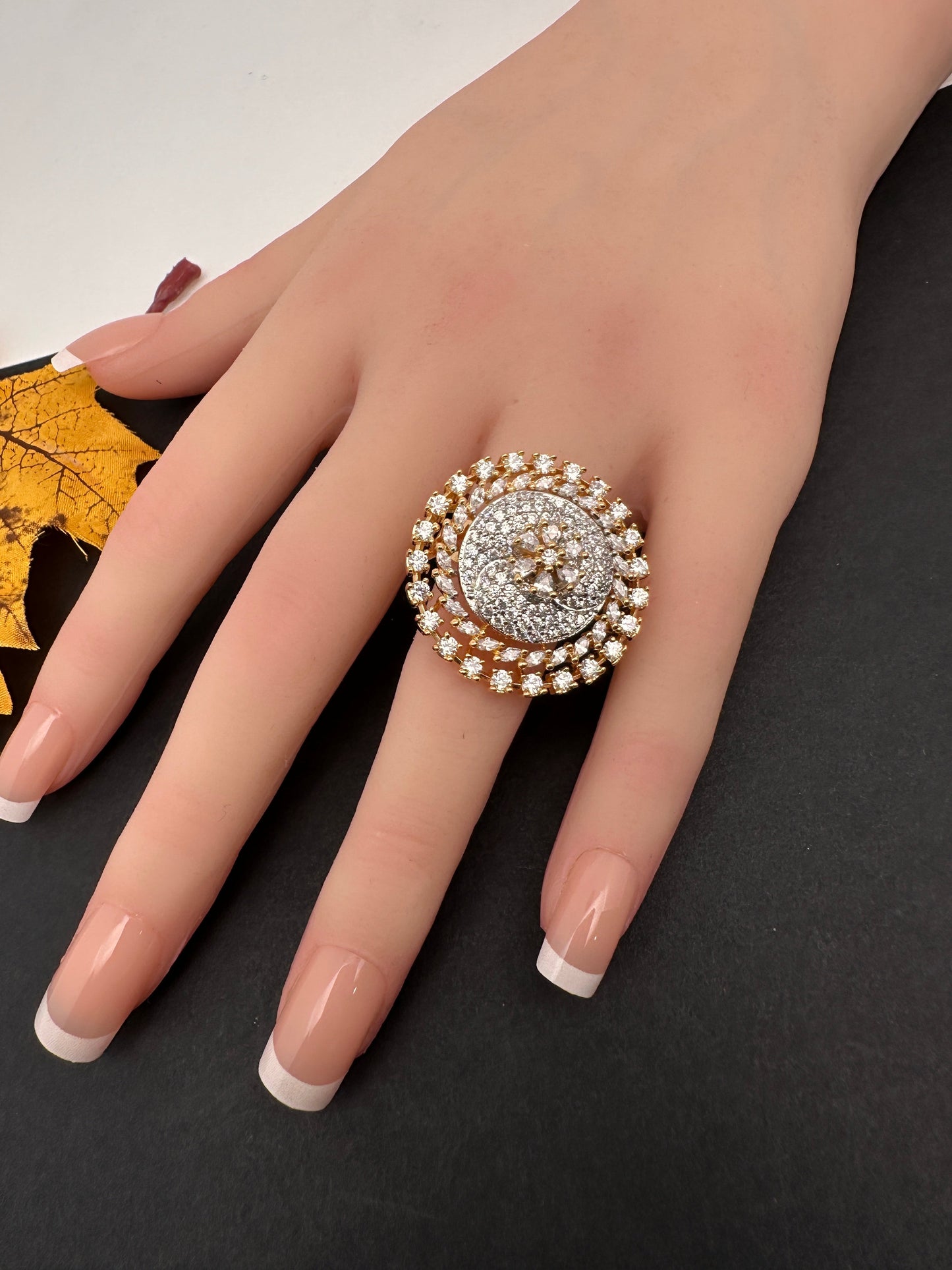 AD  Color Stone Adjustable  Cocktail Ring - Gold