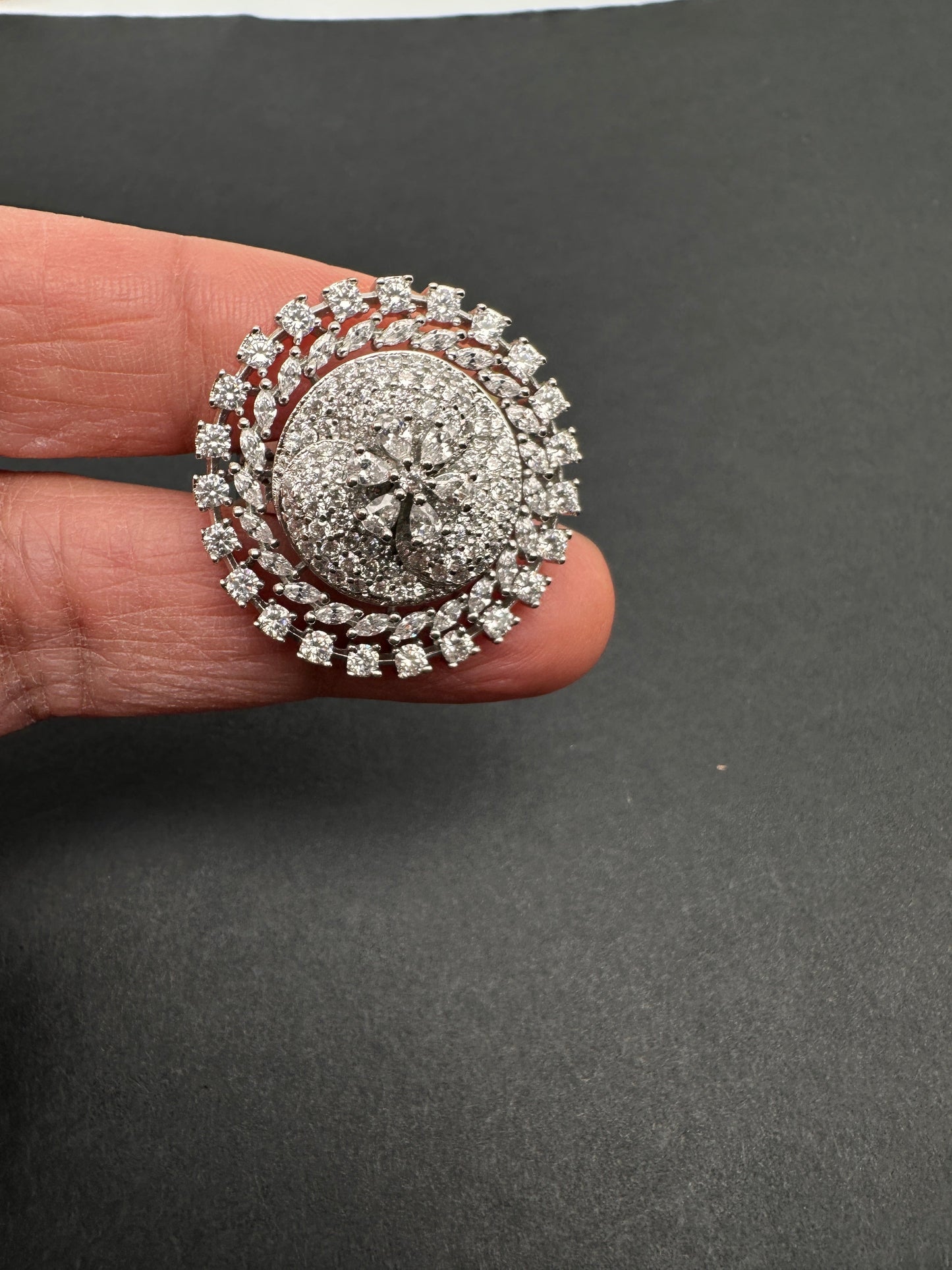 AD  Color Stone Adjustable  Cocktail Ring - Silver