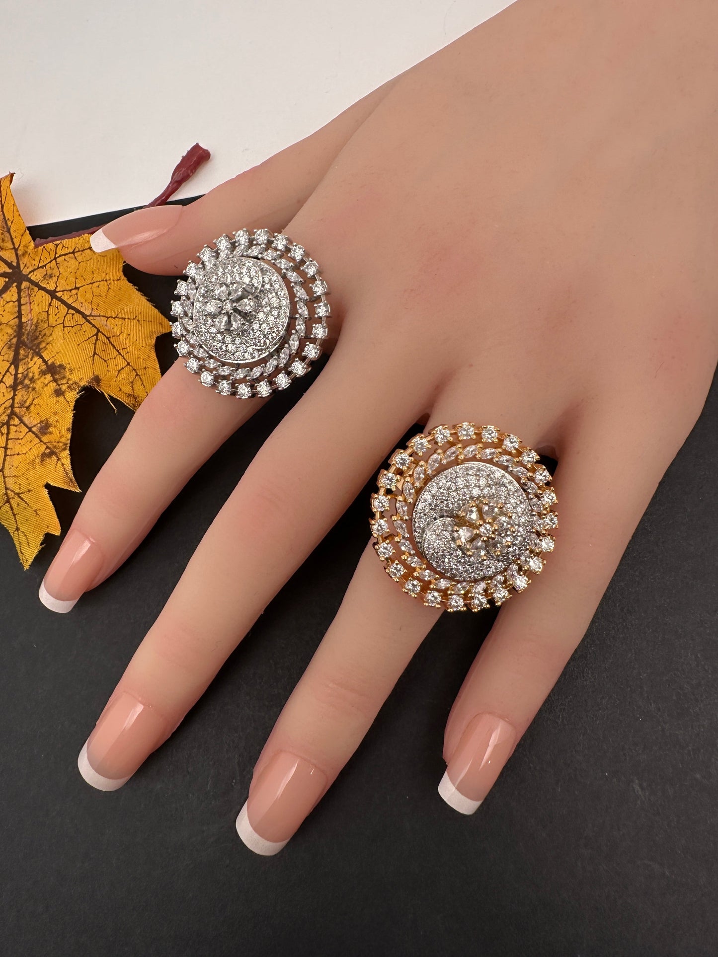 AD  Color Stone Adjustable  Cocktail Ring - Silver