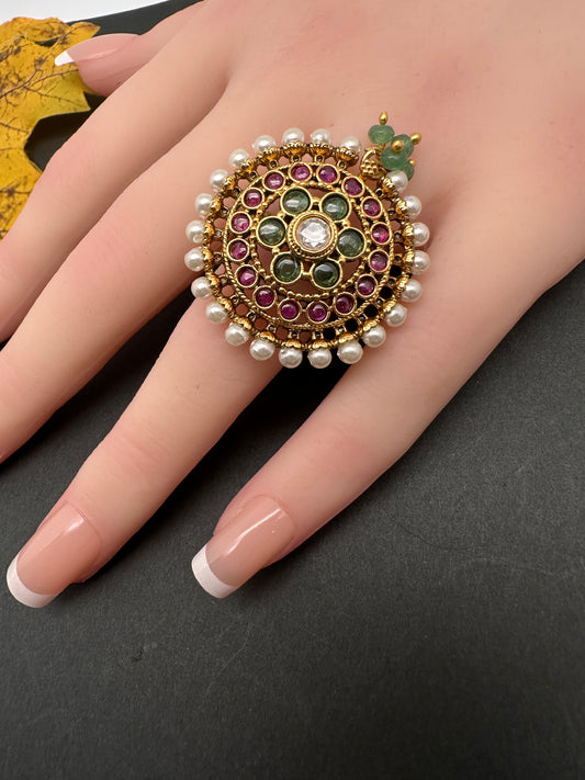 Matte Kemp Pearls Adjustable Matte Cocktail Ring - 