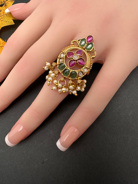 Matte Kemp Pearls Adjustable Matte Cocktail Ring - 