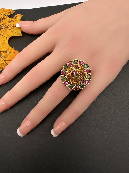 Matte Kemp Peacock Adjustable Matte Cocktail Ring - 
