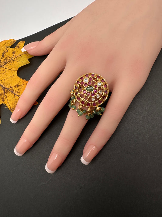 Matte Kemp Peacock Adjustable Matte Cocktail Ring - 