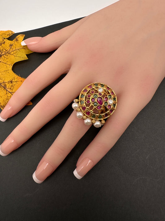Matte Kemp Peacock Adjustable Matte Cocktail Ring - 