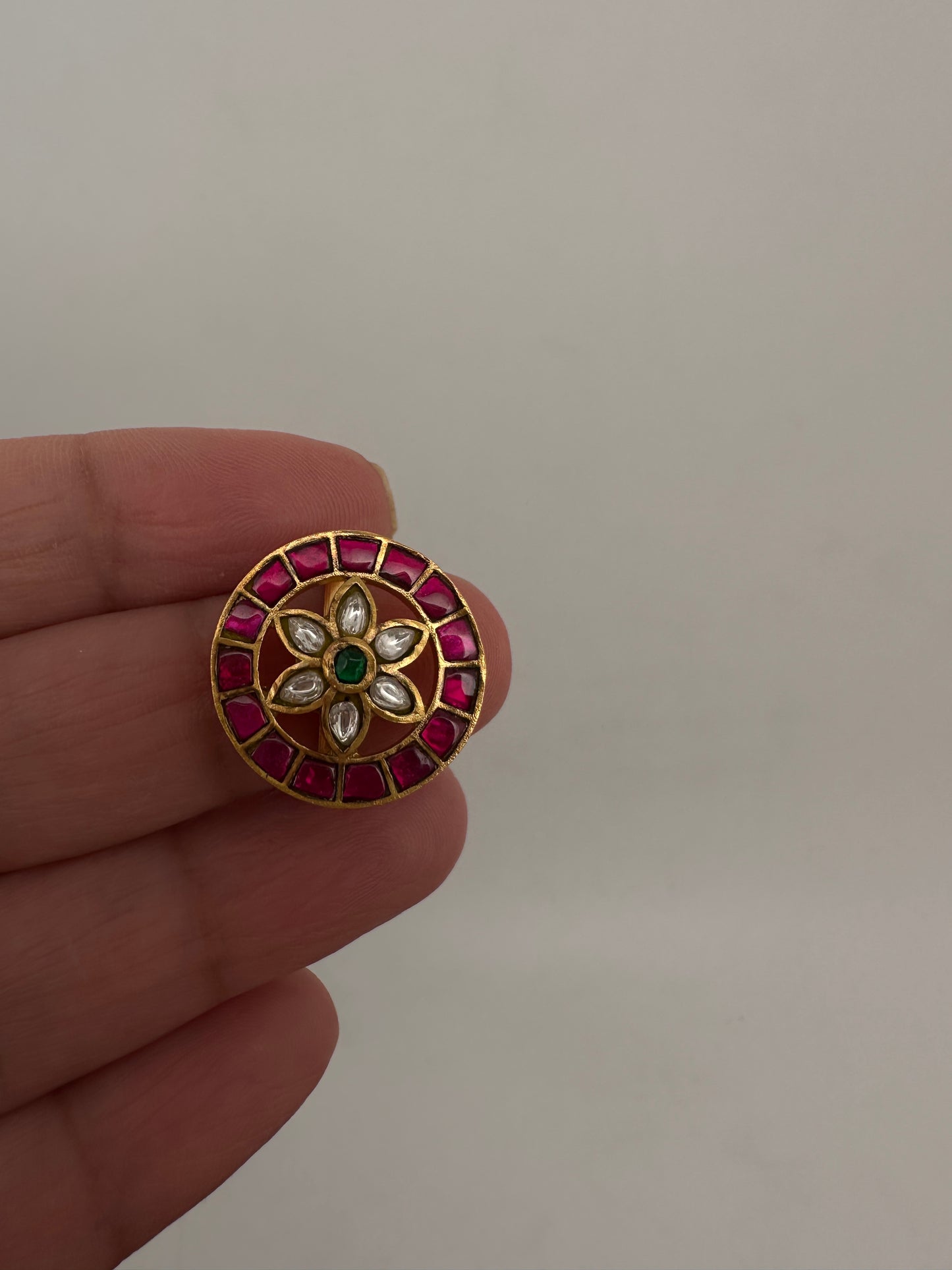 Jadau Kundan Adjustable Matte Cocktail Ring - 