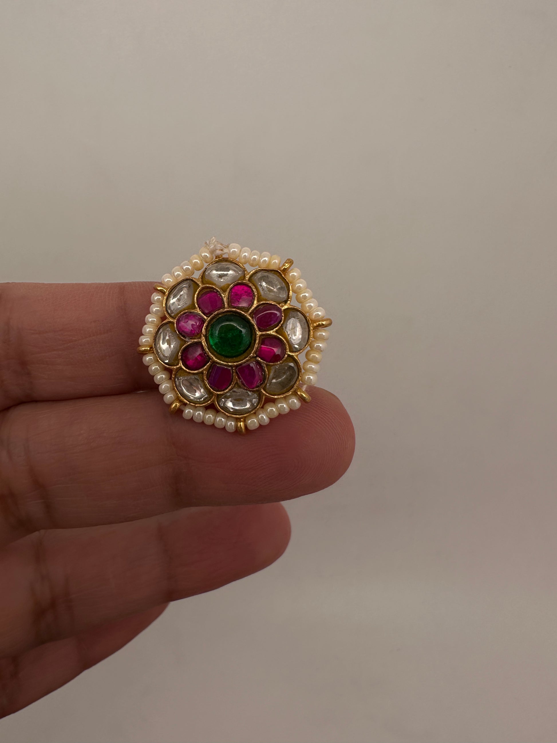 Jadau Kundan Adjustable Matte Cocktail Ring - 