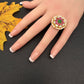 Jadau Kundan Adjustable Matte Cocktail Ring - 