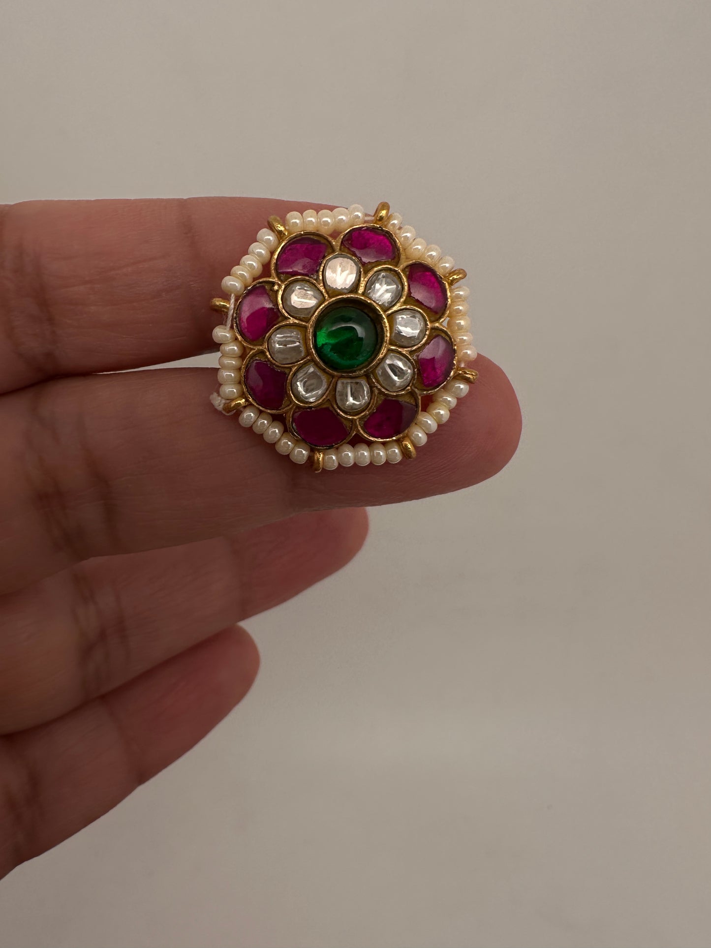 Jadau Kundan Adjustable Matte Cocktail Ring - 