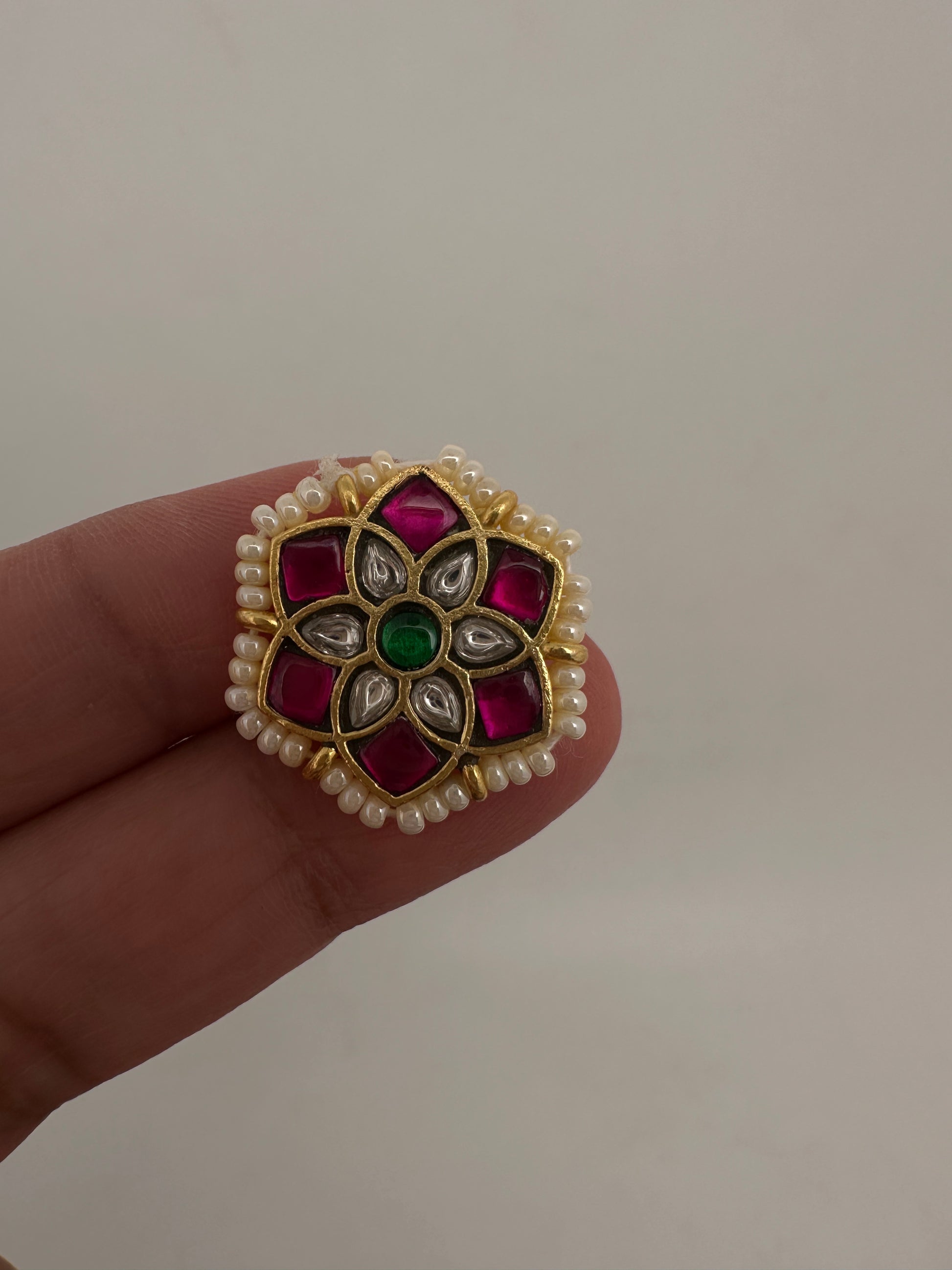 Jadau Kundan Adjustable Matte Cocktail Ring - 