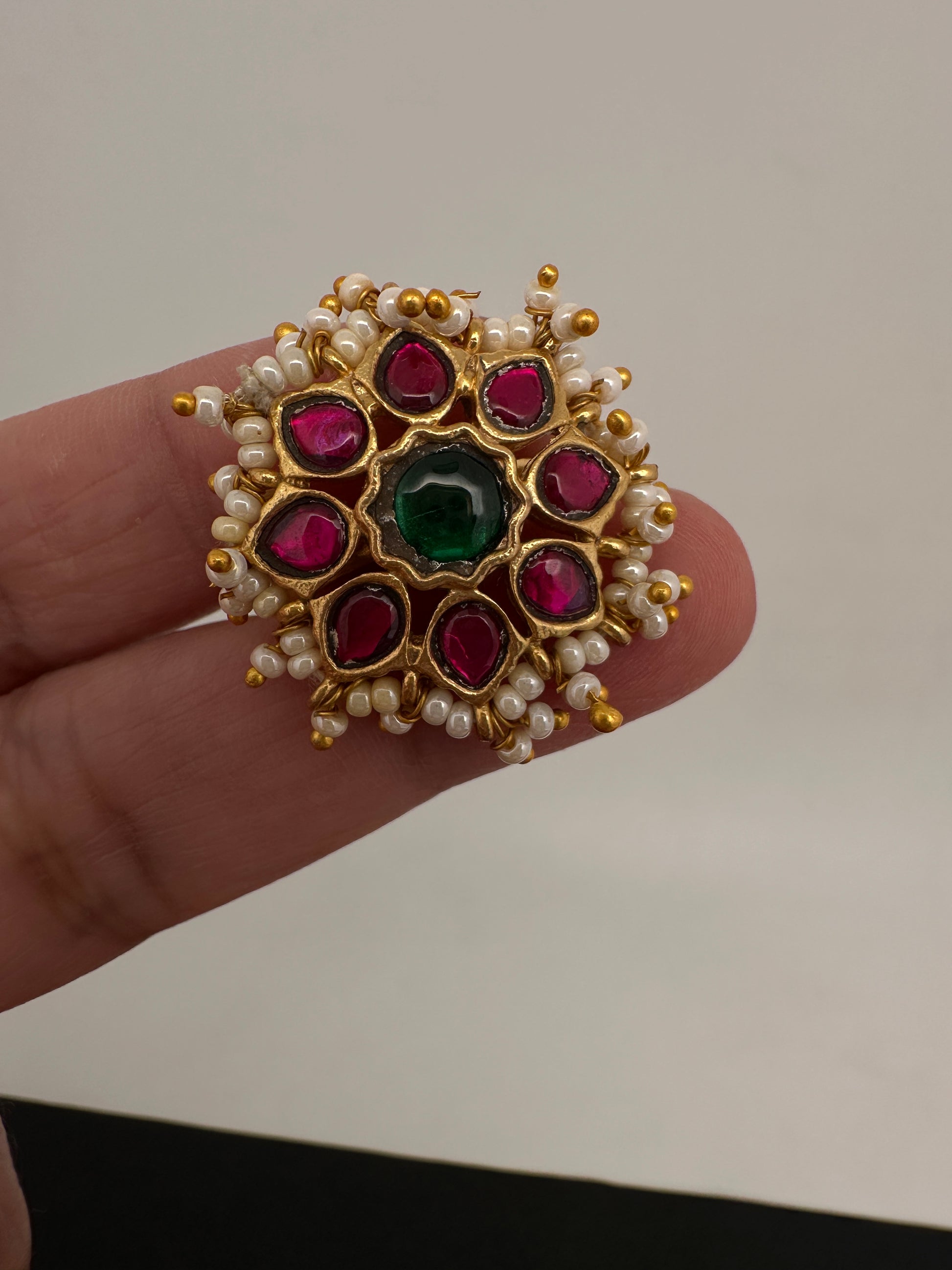 Jadau Kundan Adjustable Matte Cocktail Ring - 