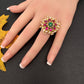 Jadau Kundan Adjustable Matte Cocktail Ring - 