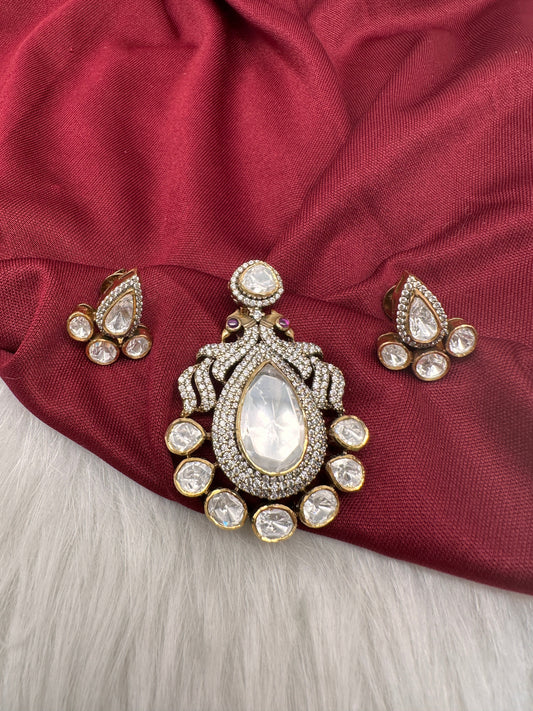 Moissanite 92.5 Silver Pendent Set