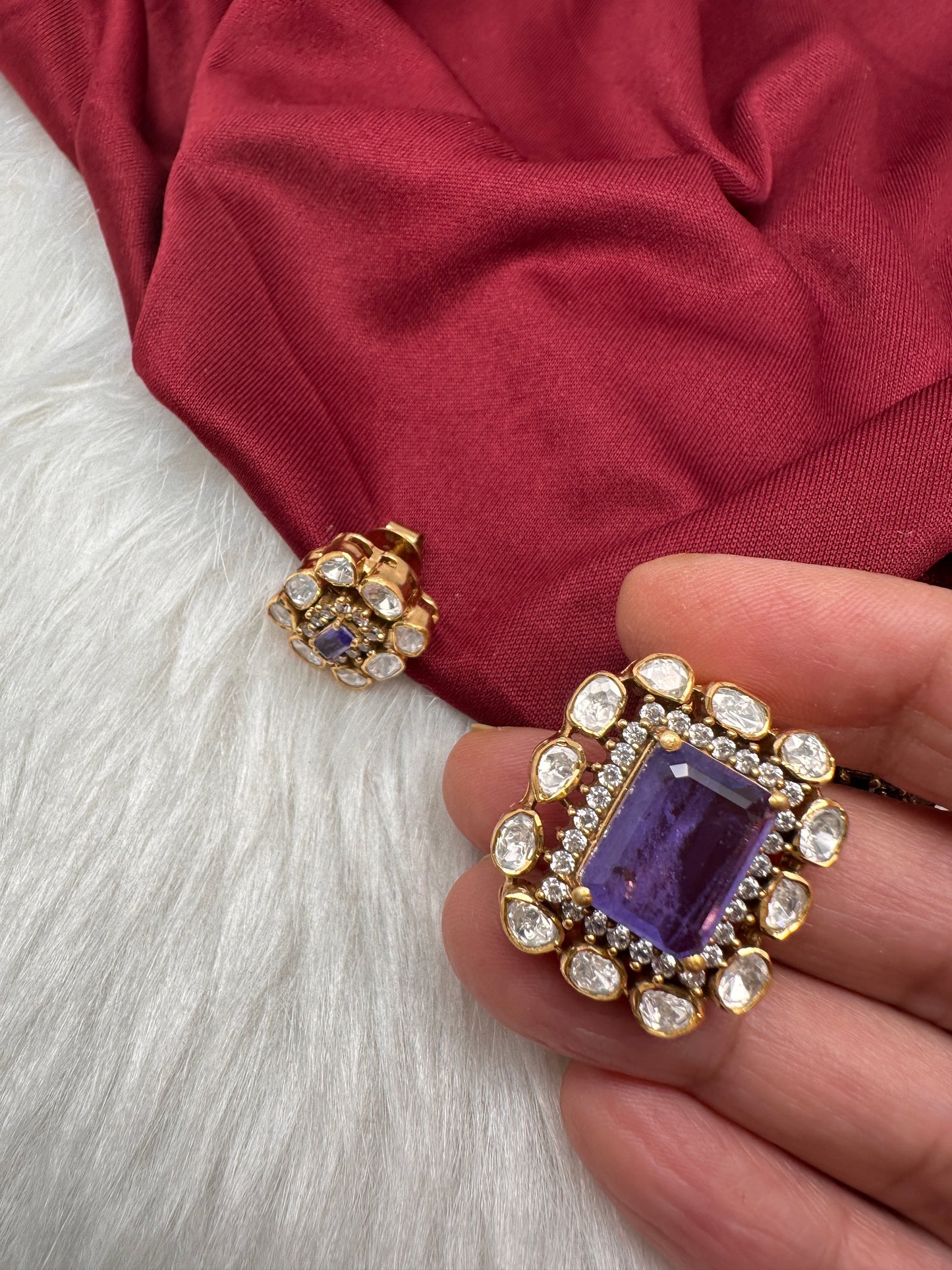 Moissanite Purple Amethyst Stone 92.5 Silver Pendent Set