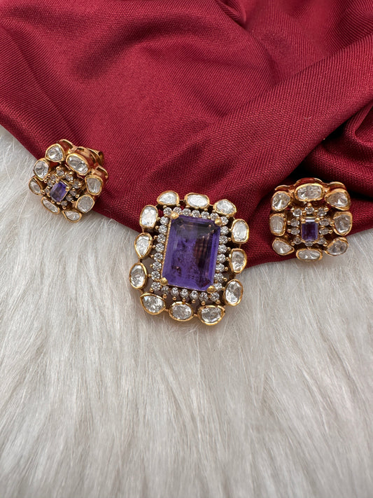 Moissanite Purple Amethyst Stone 92.5 Silver Pendent Set