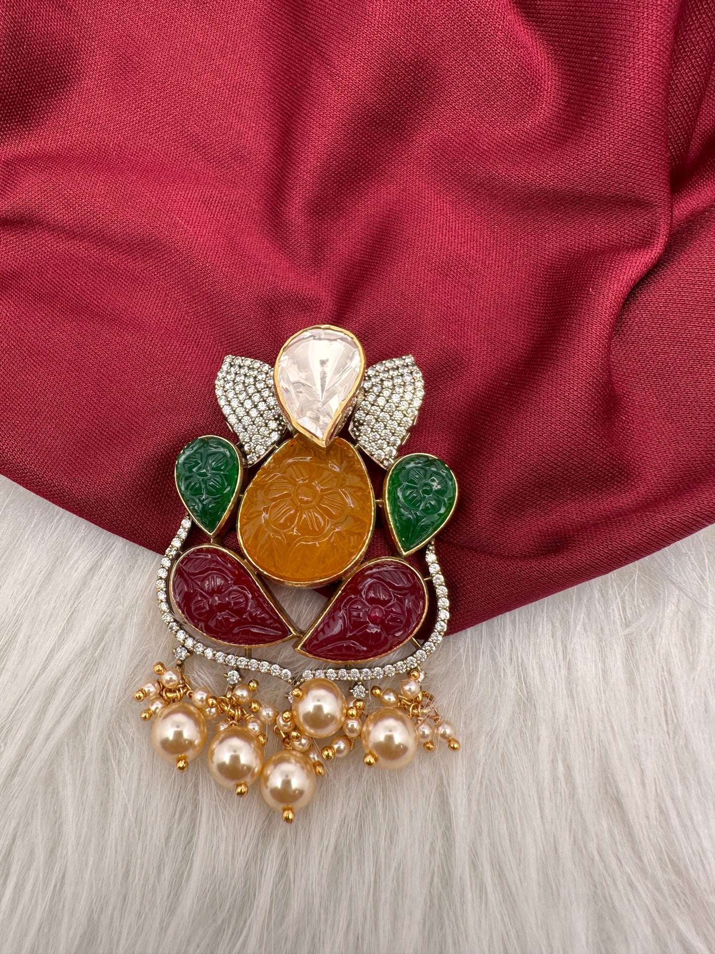 Ganesha Multi Stone 92.5 Silver Pendent